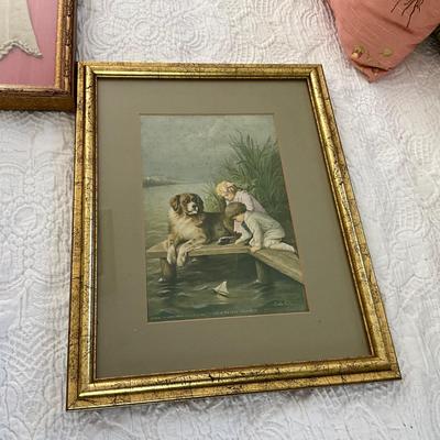 UBB1445 Lot of Three Vintage Children's Prints & Antique Baby Dress