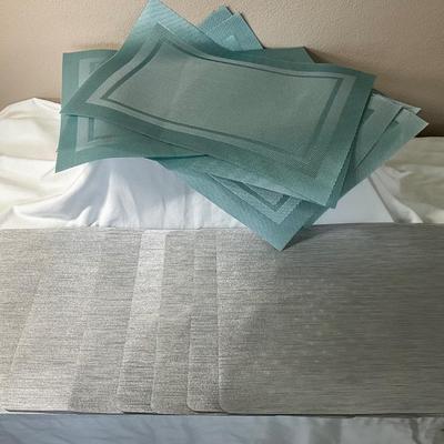 7 Aqua Placemats and 7 Silver Placemats