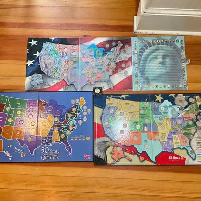 D1466 Three 50 States Quarters Collectors Map with Framed Kennedy Half Dollar