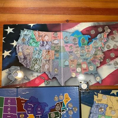 D1466 Three 50 States Quarters Collectors Map with Framed Kennedy Half Dollar