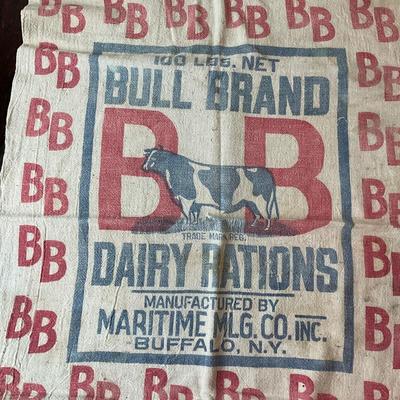 D1469 Antique Bu;; Brand 100lbs Dairy Rations Cloth Bag