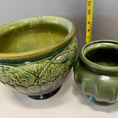 Green pottery plant pots