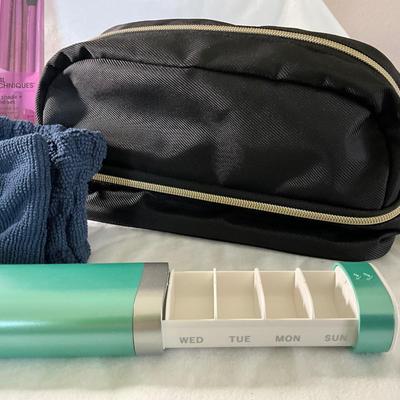 Cosmetic Bags, Eye Shade Brushes, Hair Band, Pill Container, all New