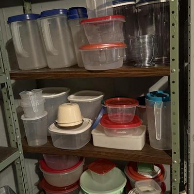 Large lot of plastic storage containers and Tupperware
