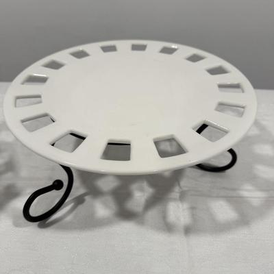 White cake plate with metal stand