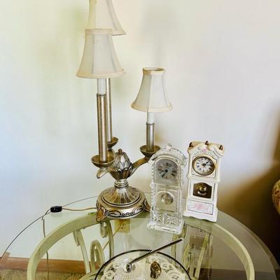 Waterford Pen, clocks, lamp lot