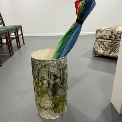 Pretty painted umbrella stand with umbrella