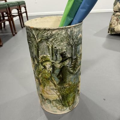 Pretty painted umbrella stand with umbrella