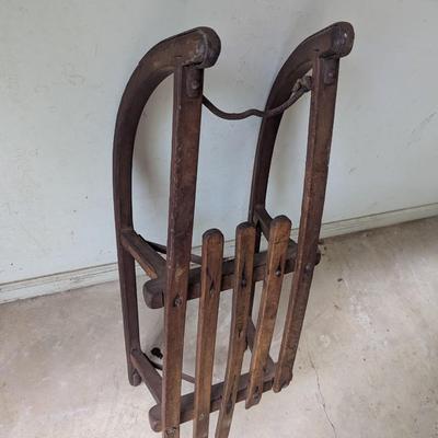 Primitive Wooden & Metal Sleigh (G)