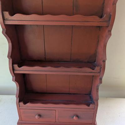 Vintage Wooden Spice Rack/Plate Holder 3 Shelves & 2 Drawers 23" Tall (DR)