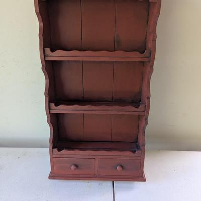 Vintage Wooden Spice Rack/Plate Holder 3 Shelves & 2 Drawers 23" Tall (DR)