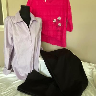Lavender Evan-Picone Shirt 16, Pink Top XL, Black Slacks 16