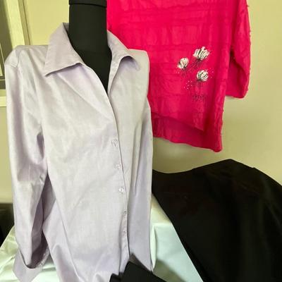 Lavender Evan-Picone Shirt 16, Pink Top XL, Black Slacks 16