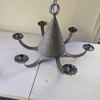 Vintage Electric Punched Tin Witch's Hat 6 Arm Candle Chandelier (G)