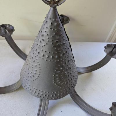 Vintage Electric Punched Tin Witch's Hat 6 Arm Candle Chandelier (G)