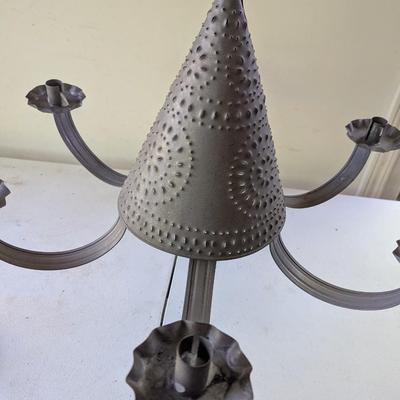 Vintage Electric Punched Tin Witch's Hat 6 Arm Candle Chandelier (G)