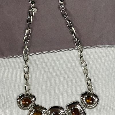 New Lia Sophia Silver NK w/Tigers Eye Stones from the Kiam Family Collection 16” w/3” chain