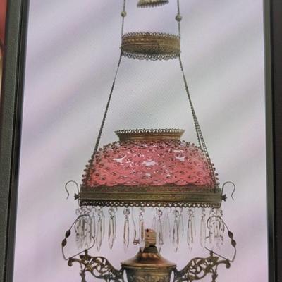 Victorian Antique Style Electric Hanging Lamp With Cranberry Hobnail Lampshade Chandelier (G)
