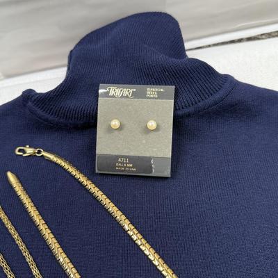 Lia Sophia Necklaces 24” and Trifari surgical steel Pearl Earrings