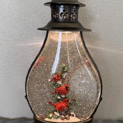 SnowGlobe Lantern with Cardinals 16”H, used one season