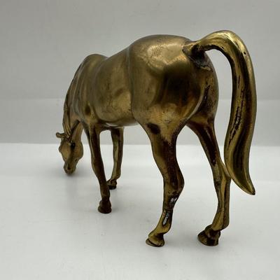 Brass Grazing Horse Figurine