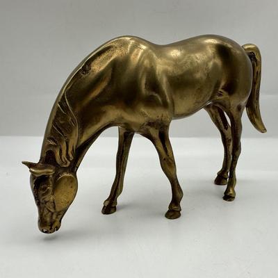 Brass Grazing Horse Figurine
