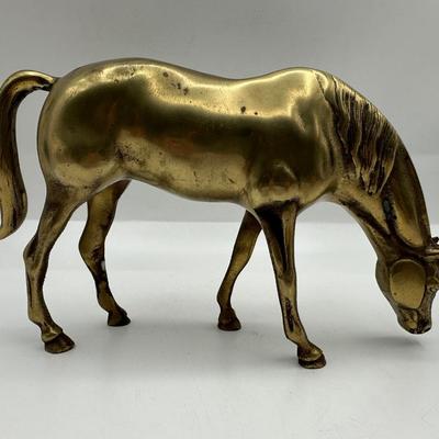 Brass Grazing Horse Figurine