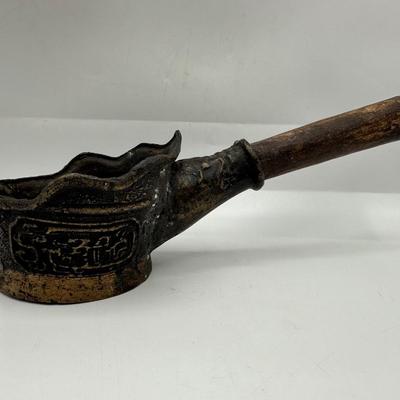 Indonesian Bronze Ritual Ladle with Carved Handle