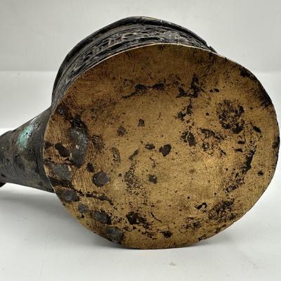 Indonesian Bronze Ritual Ladle with Carved Handle