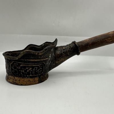 Indonesian Bronze Ritual Ladle with Carved Handle