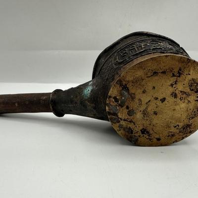 Indonesian Bronze Ritual Ladle with Carved Handle