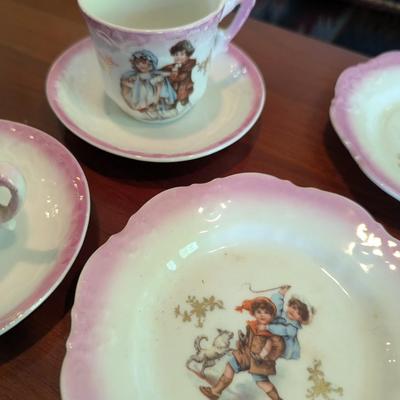Antique Child's Tea Set Porcelain Transferware Possibly German (DR)
