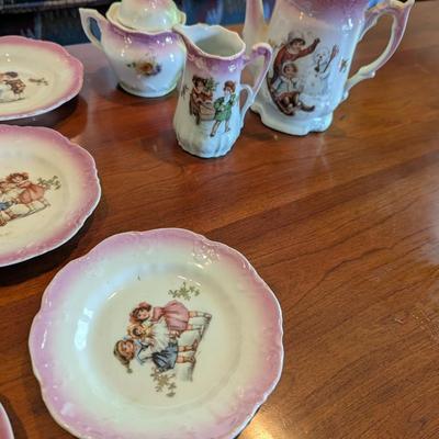 Antique Child's Tea Set Porcelain Transferware Possibly German (DR)