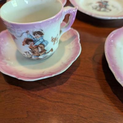 Antique Child's Tea Set Porcelain Transferware Possibly German (DR)