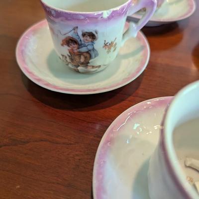 Antique Child's Tea Set Porcelain Transferware Possibly German (DR)