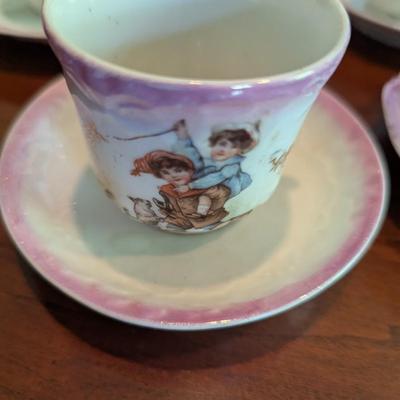 Antique Child's Tea Set Porcelain Transferware Possibly German (DR)