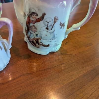 Antique Child's Tea Set Porcelain Transferware Possibly German (DR)