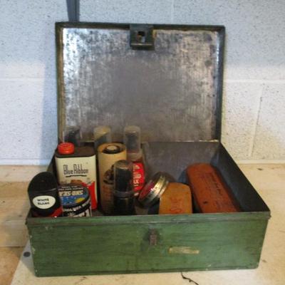 Antique Metal Box With Shoe Cleaning Supplies (TR)