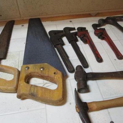 Vintage Hand Tools Saw With Teeth On Both Sides Wrenches Hammers Drill Saws (TR)