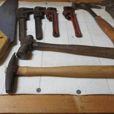 Vintage Hand Tools Saw With Teeth On Both Sides Wrenches Hammers Drill Saws (TR)