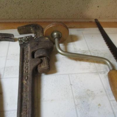 Vintage Hand Tools Saw With Teeth On Both Sides Wrenches Hammers Drill Saws (TR)