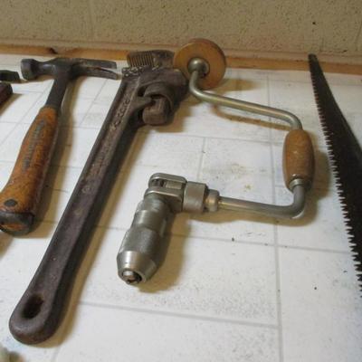 Vintage Hand Tools Saw With Teeth On Both Sides Wrenches Hammers Drill Saws (TR)