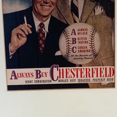 LOT 217: Vintage Chesterfield Cigarette Advertisement Featuring Yankees Baseball Players