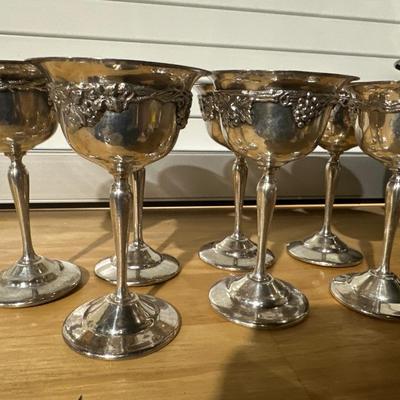 Silver plated wine goblets and serving dish