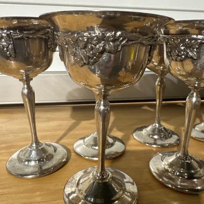 Silver plated wine goblets and serving dish