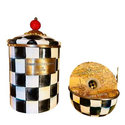 Mackenzie Childs sugar canister with bowl and ribbon Lot 1