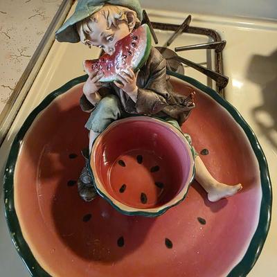 Copodimonte porcelain figure/Watermelon Dish Lot