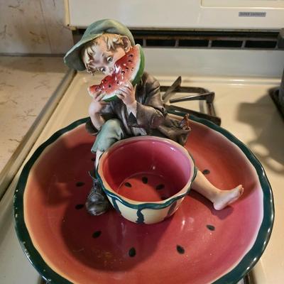 Copodimonte porcelain figure/Watermelon Dish Lot
