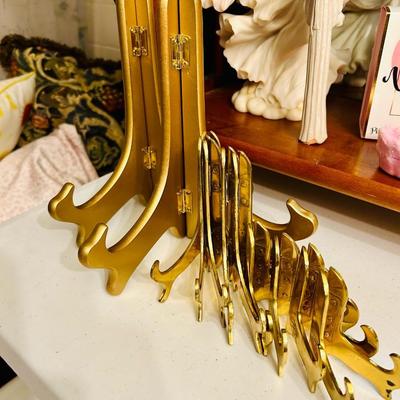 9 Brass and 2 wooden Picture Stand Lot