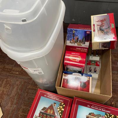 Christmas wrap storage and village items